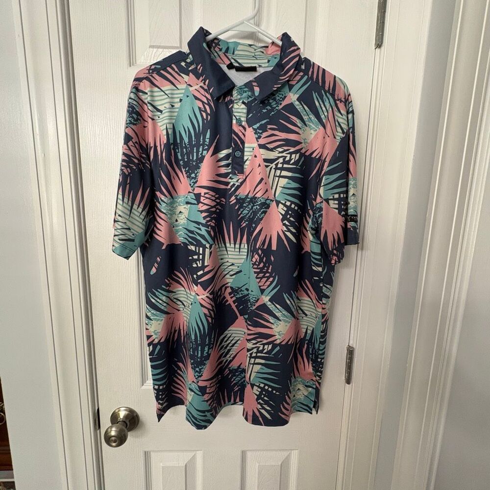 Yatta Golf Men’s Polo Shirt Size Large – Tropical Palm Print Performance Golf Sh